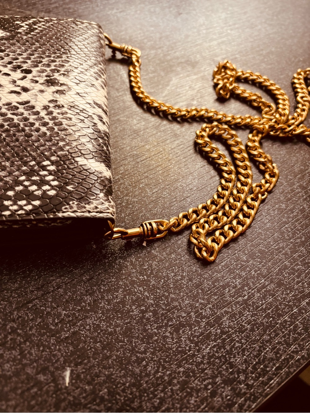 Banana Republic Black Snake-Embossed Crossbody with Gold Chain